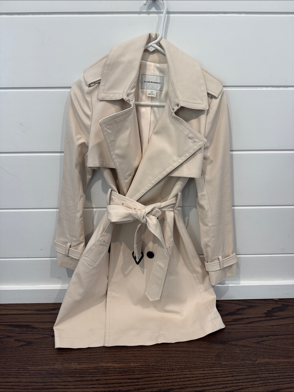 Club Monaco Light Cream Belted Trench Coat